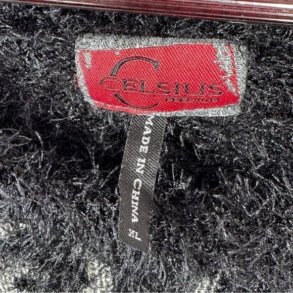 Celsius Premium Scroll Print Fuzzy Eyelash Knit Sweater Black XL - Picture 10 of 13